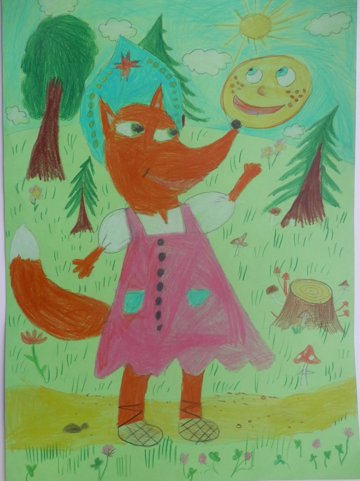 Рисунок сказки Колобок цветными карандашами