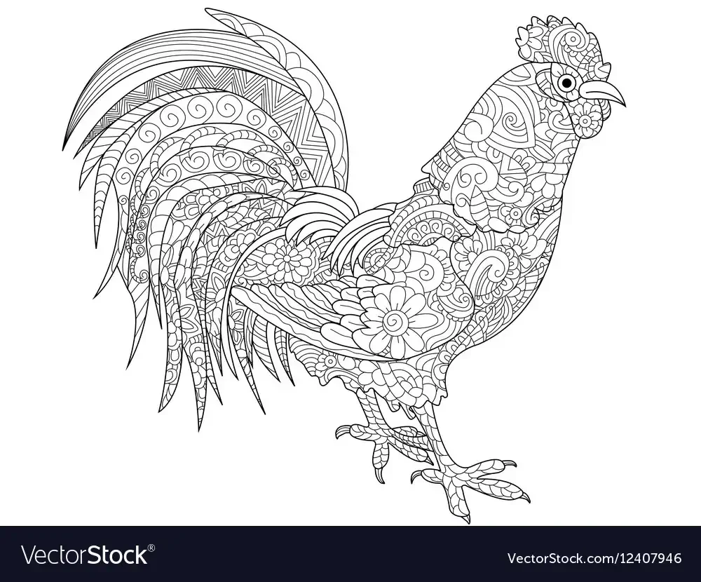 Петух мультяшный раскраска