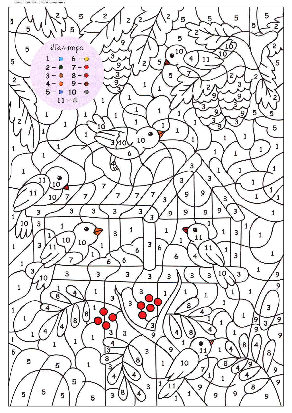 Раскраски по номерам птицы для детей