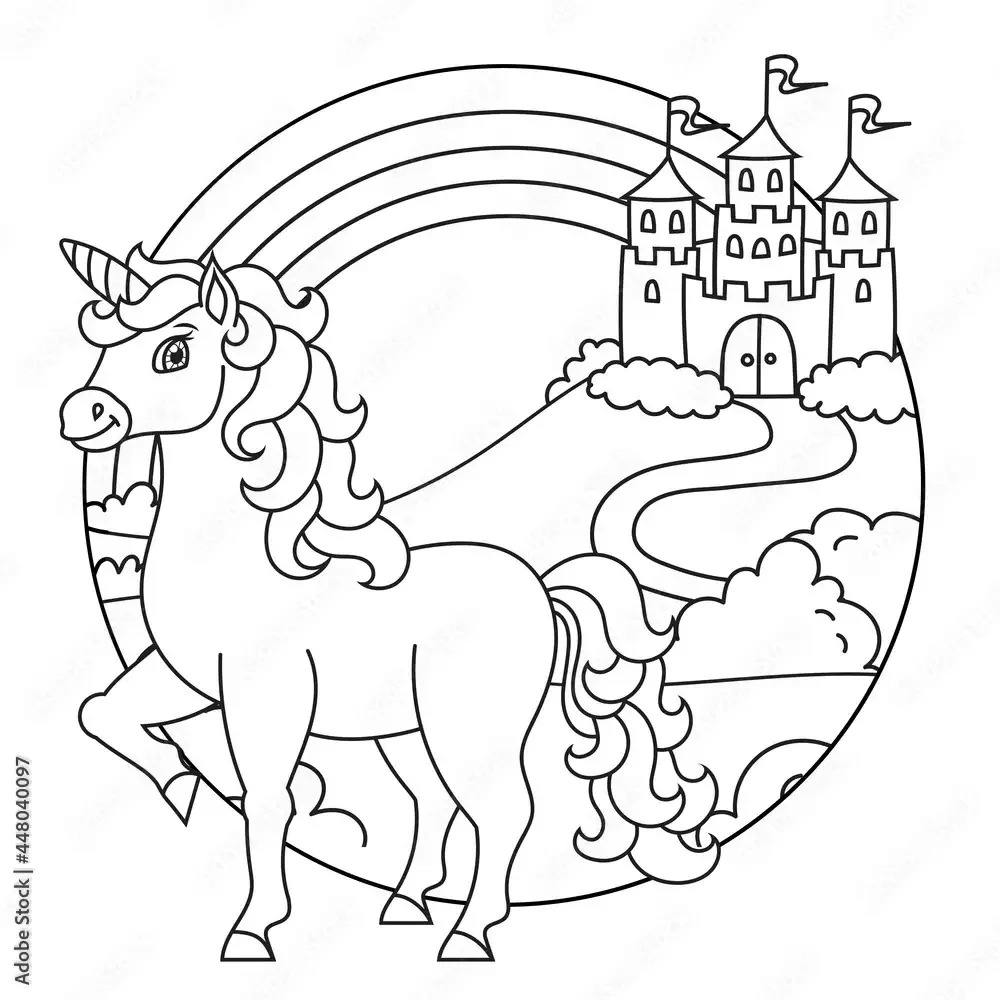 Раскраска Единорог и замок