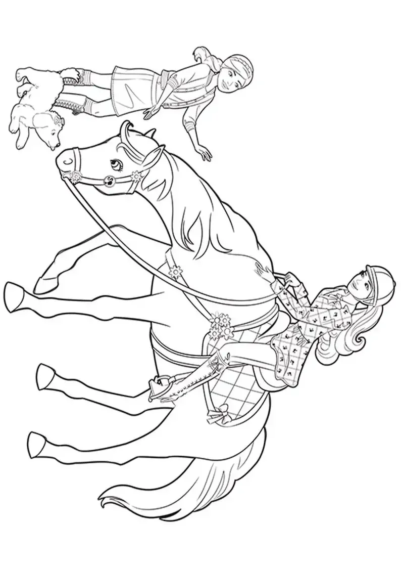 Раскраска Барби на лошади