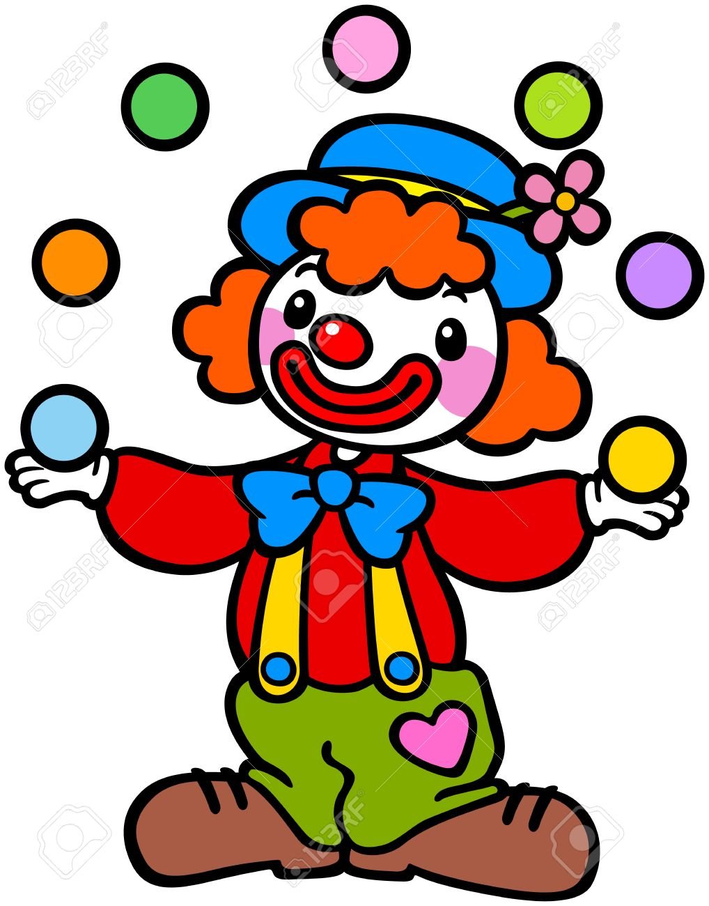 Клоун жонглирует шариками