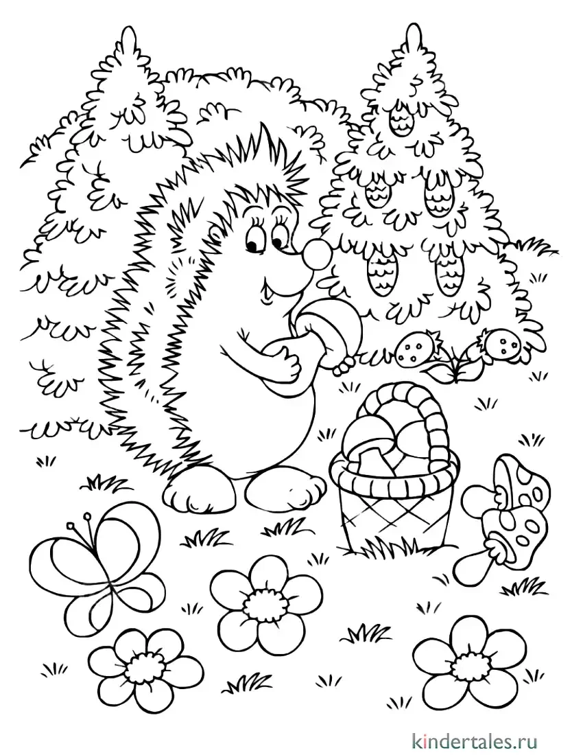 Ёж и ёлка раскраска для детей