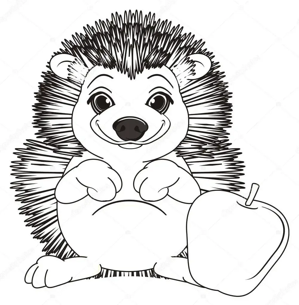 Ежик с листиком раскраска