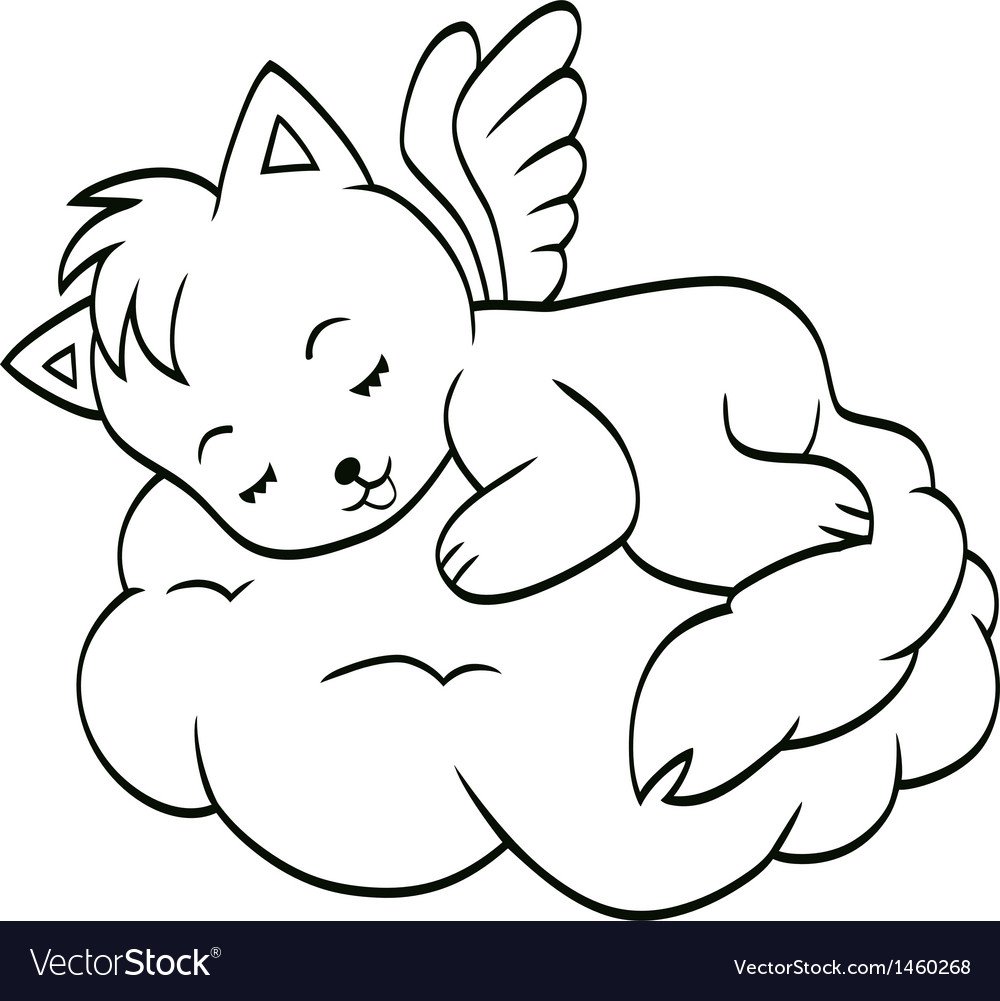 Раскраска котенок ангел