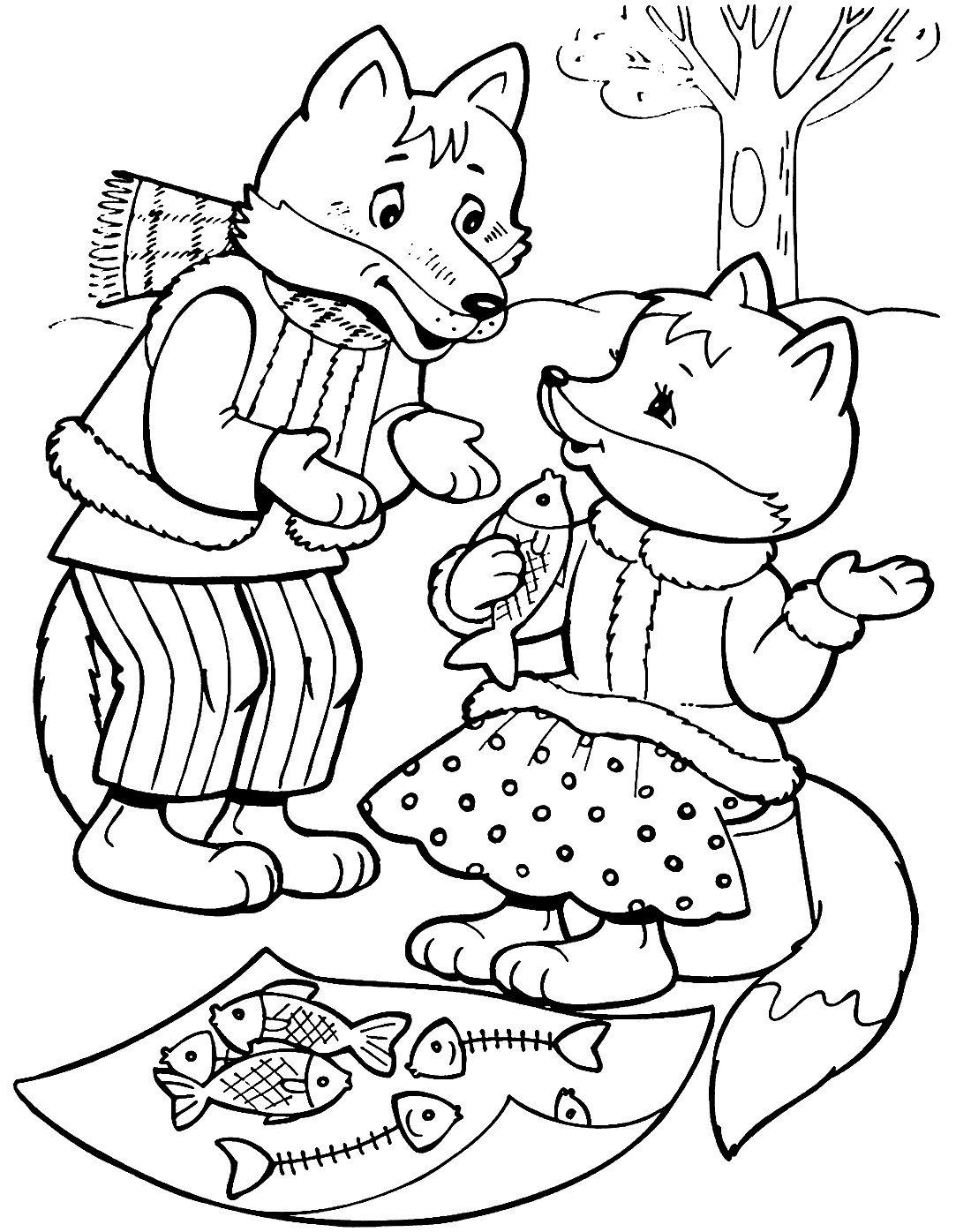 Дрозд и лиса раскраска