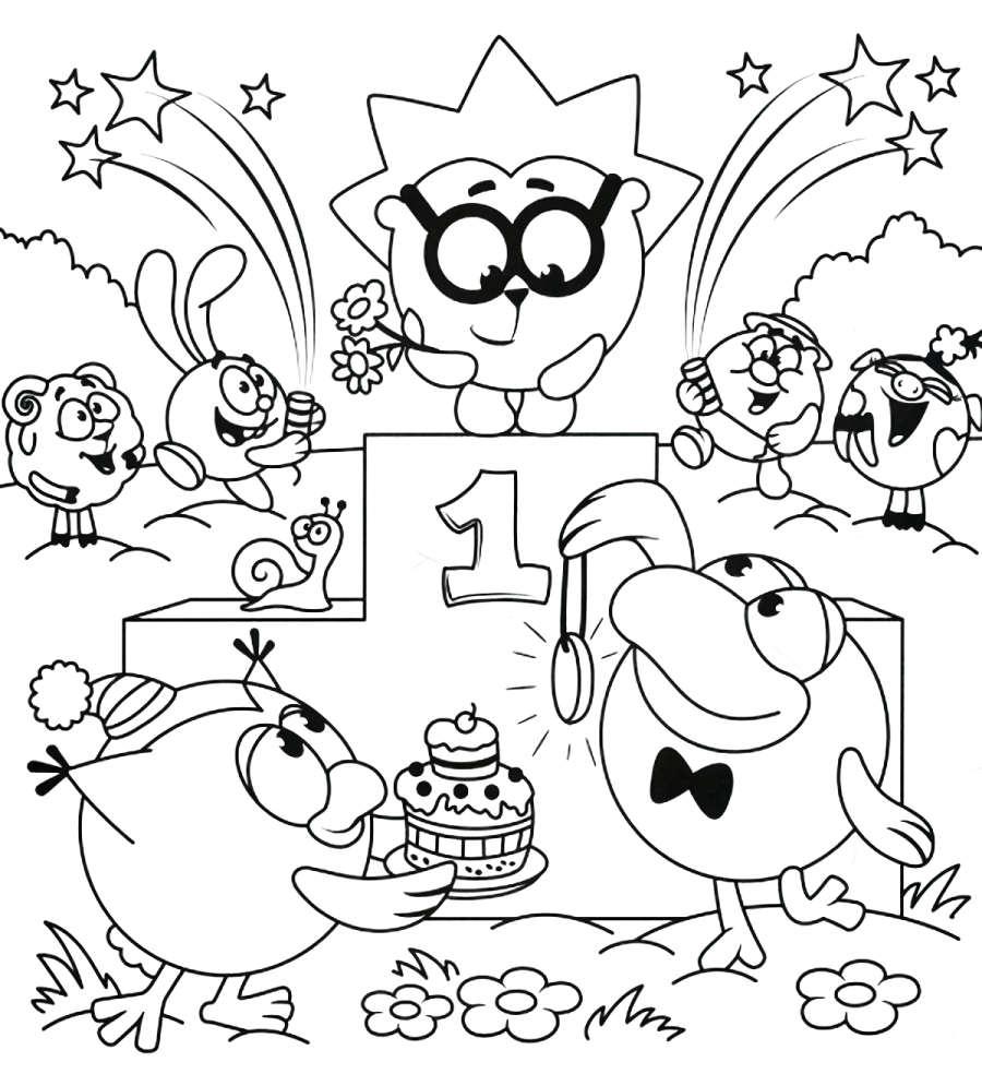 Раскраски Смешарики Крош и Ежик