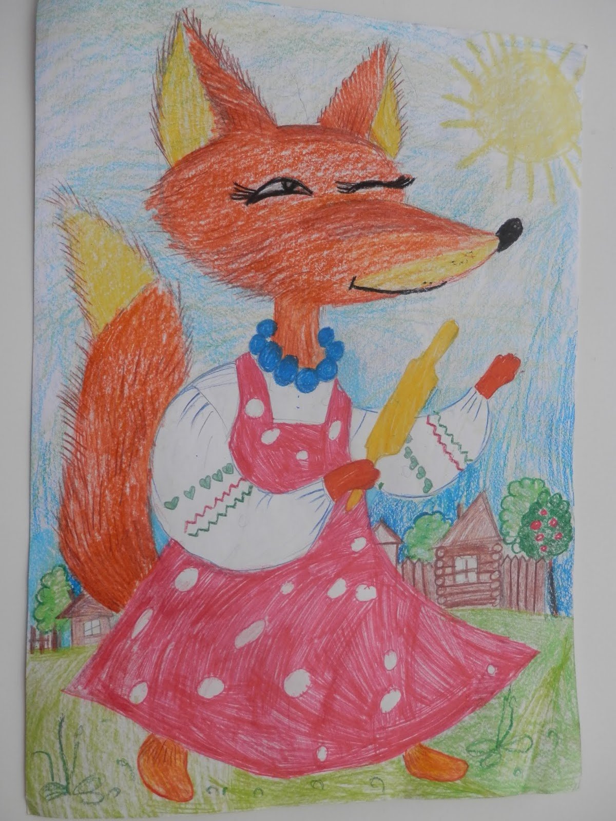 Иллюстрация к сказке Лисичка со скалочкой