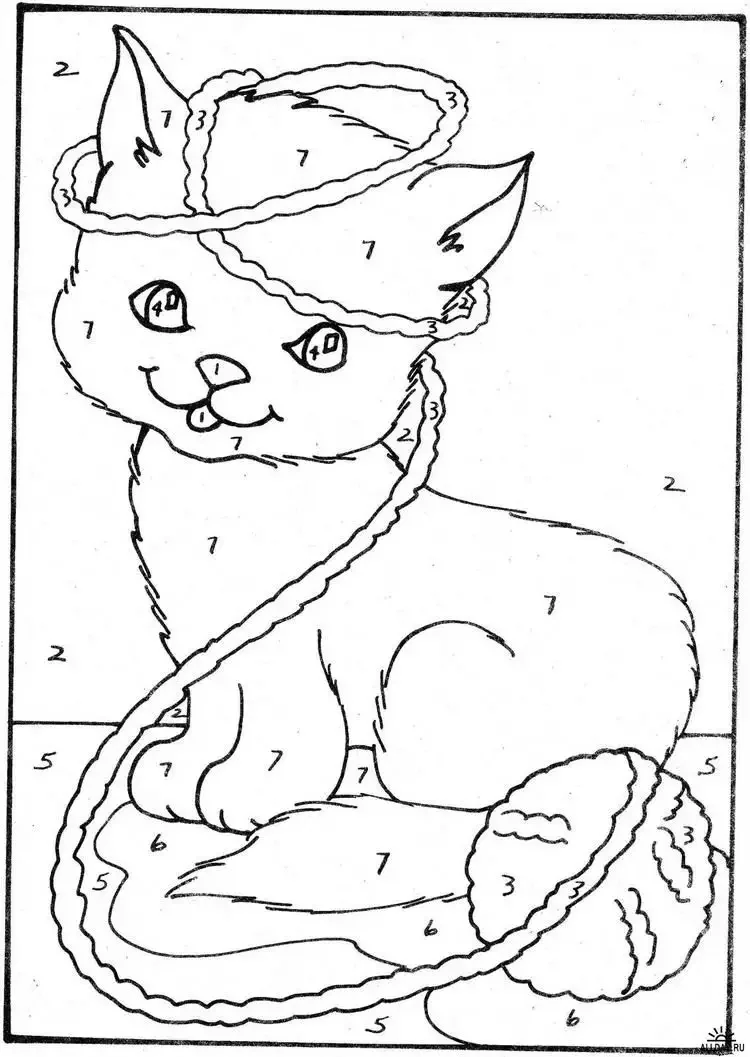 Раскраска по номерам кошечка