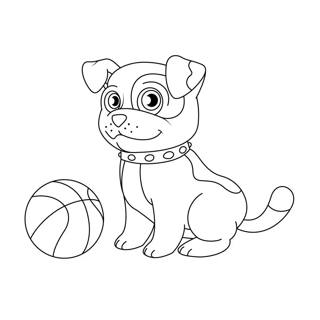 Раскраска щенок с мячиком для детей