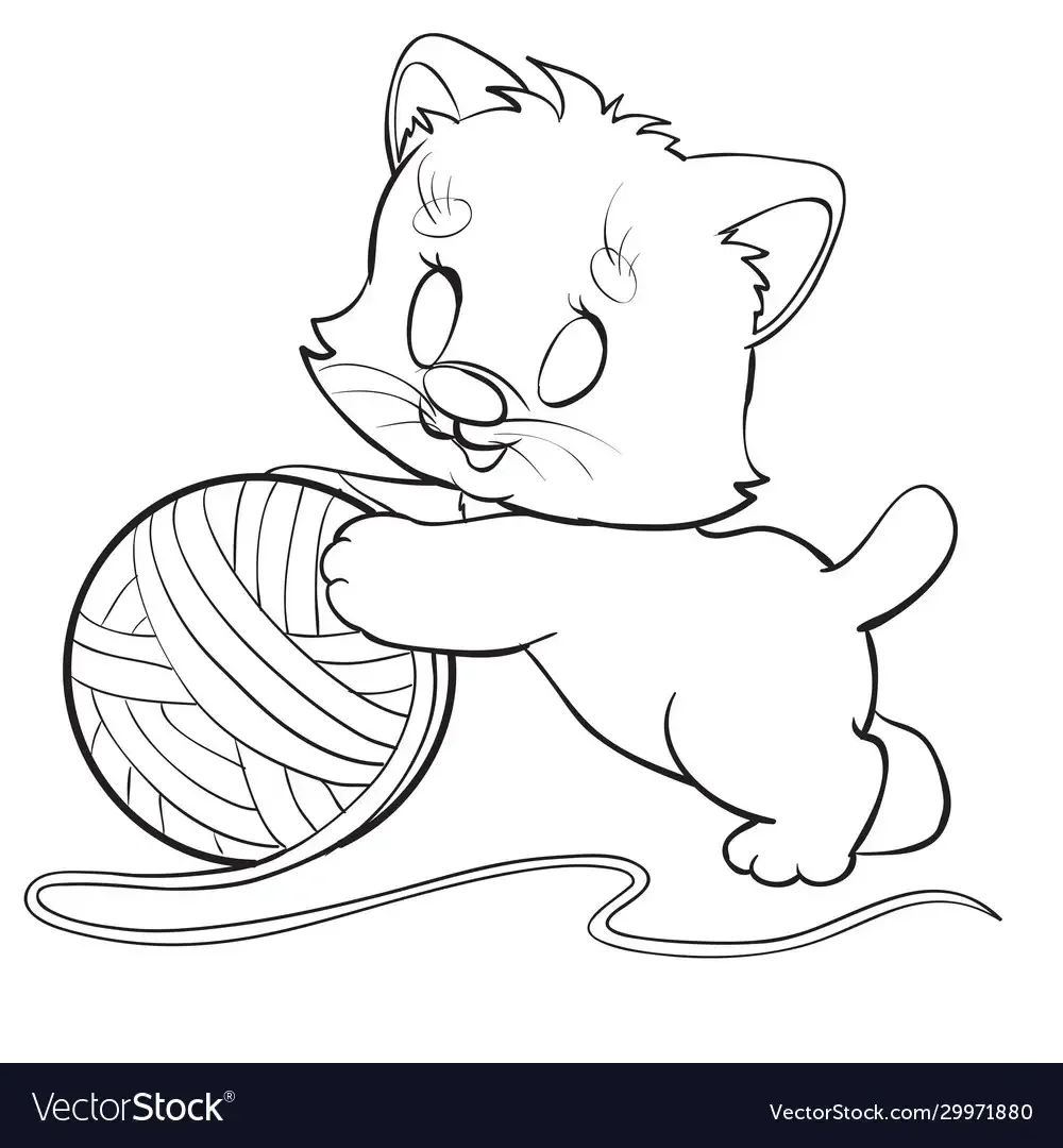 Кошка с мячиком рисунок