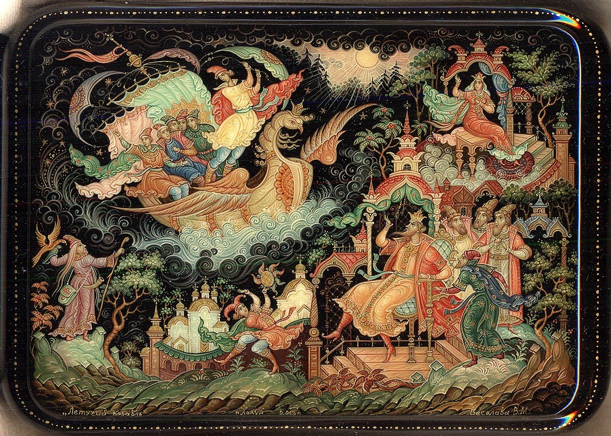 Федоскинская роспись Царевна лебедь