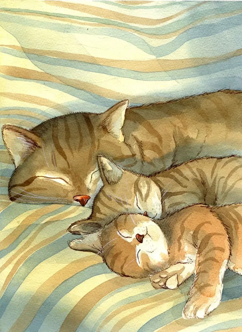 Кошка с котятами арт