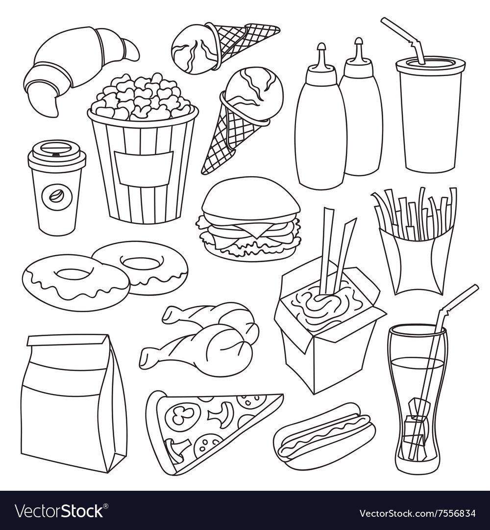 Раскраски не полезная еда и напитки