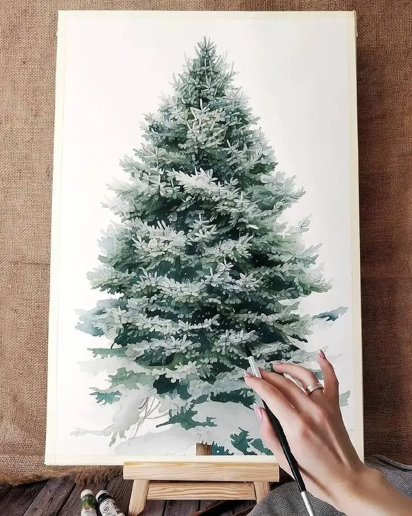 Елка акварель