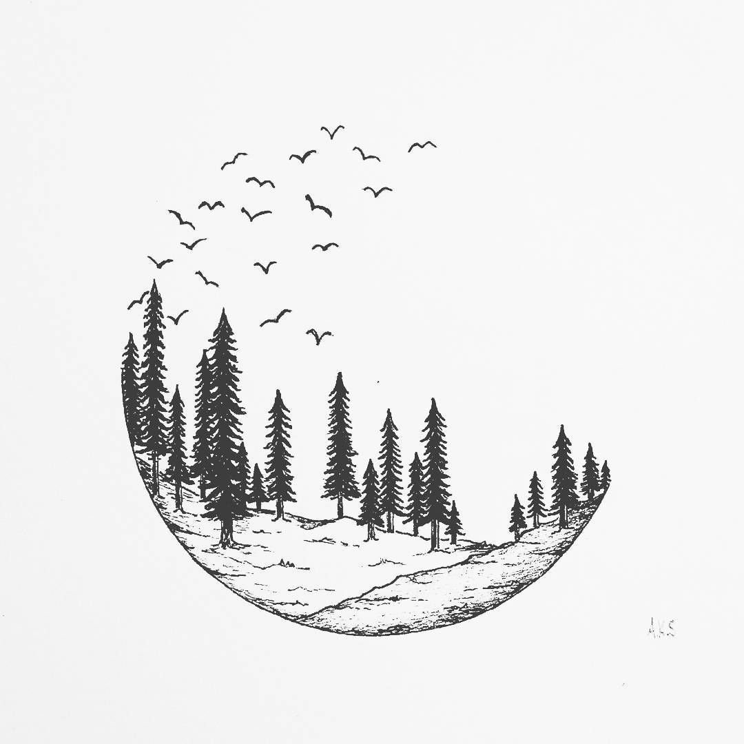 Таёжные зарисовки черно белая Графика