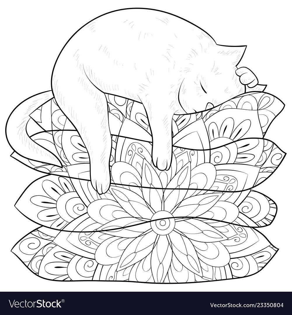 Кот спит раскраска