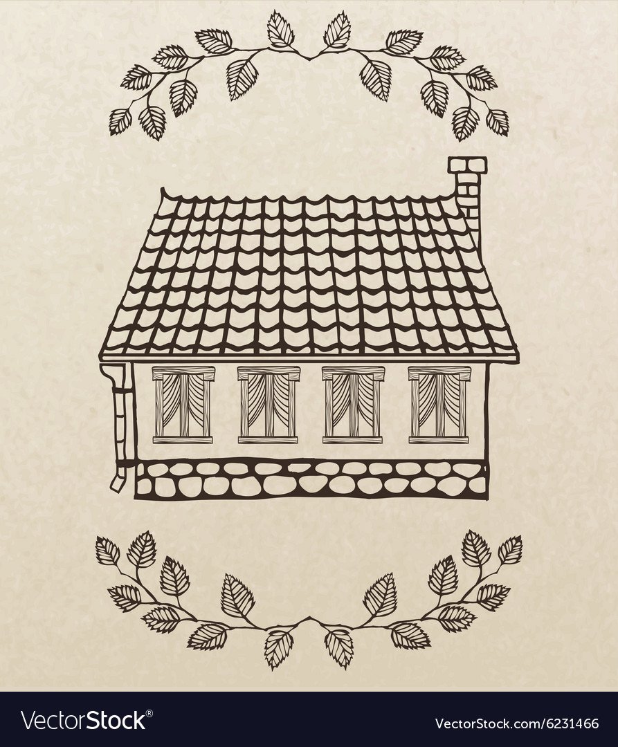 Домик с черепичной крышей рисунок