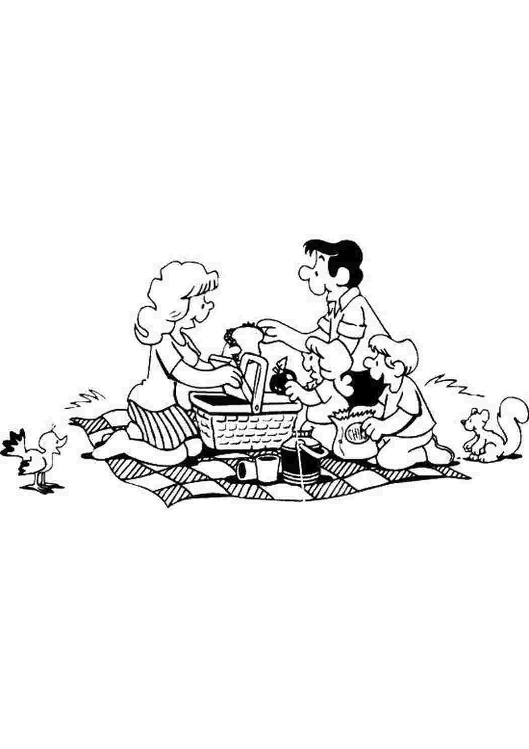 Раскраска семья на пикнике