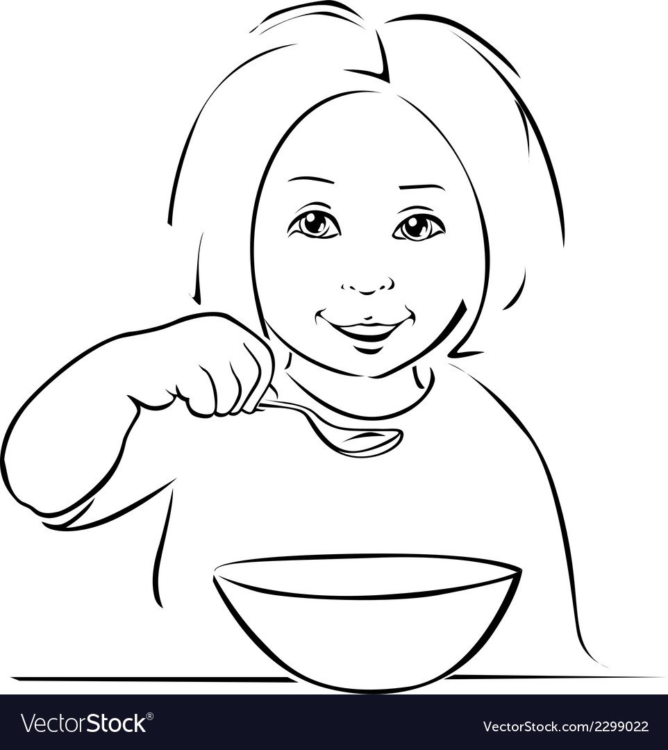 Девочка завтракает раскраска для детей