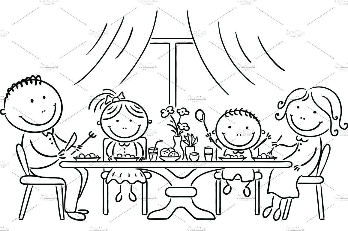 Семейный ужин раскраска для детей