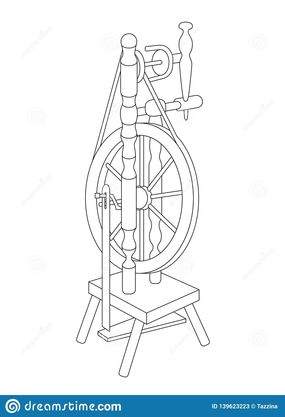 Прялка деревянная с колесом вектор