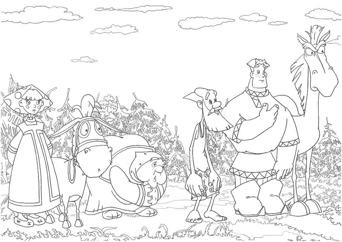 Раскраска 3 богатыря Илья Муромец