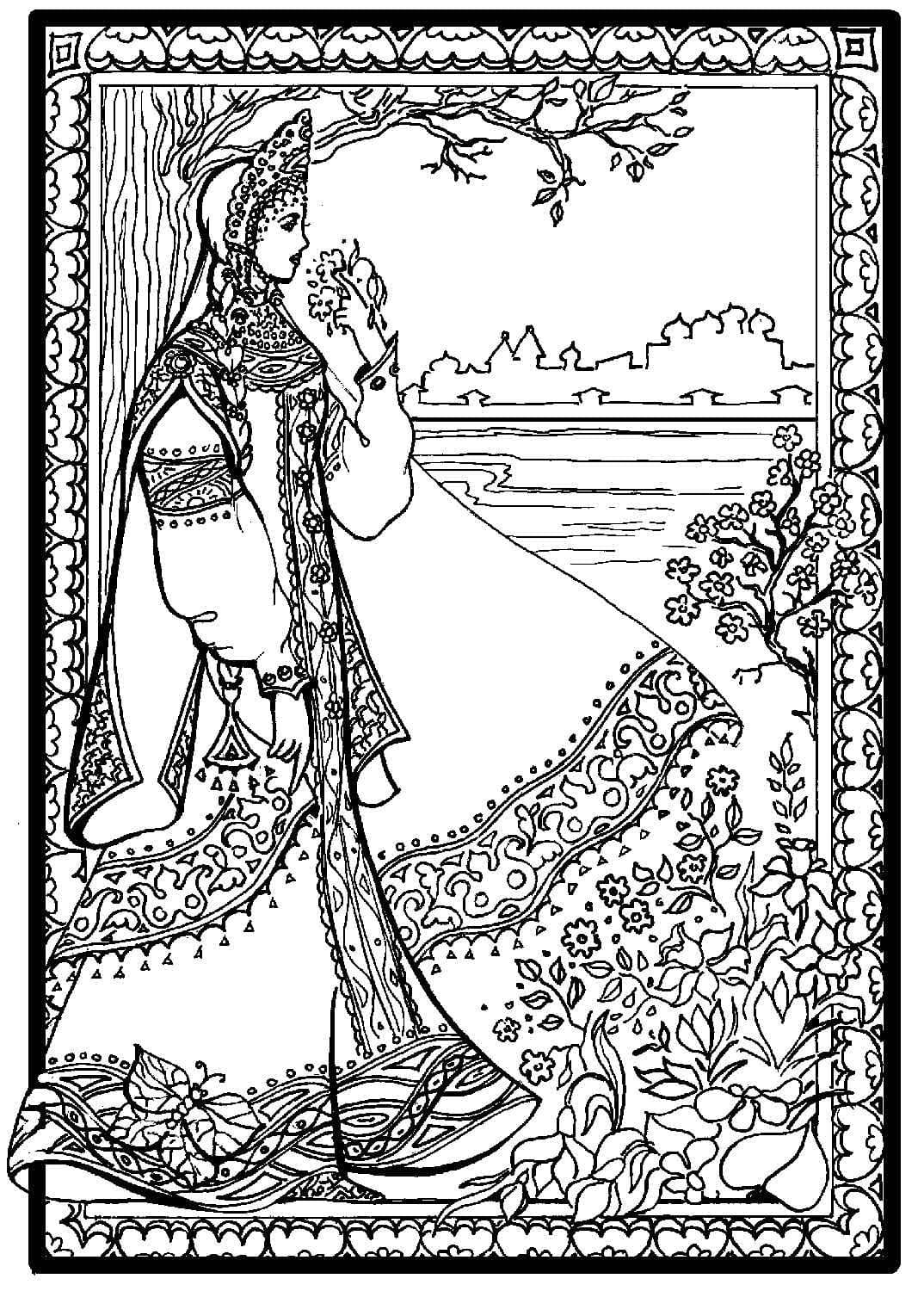 Сказка о мёртвой царевне и семи богатырях раскраска