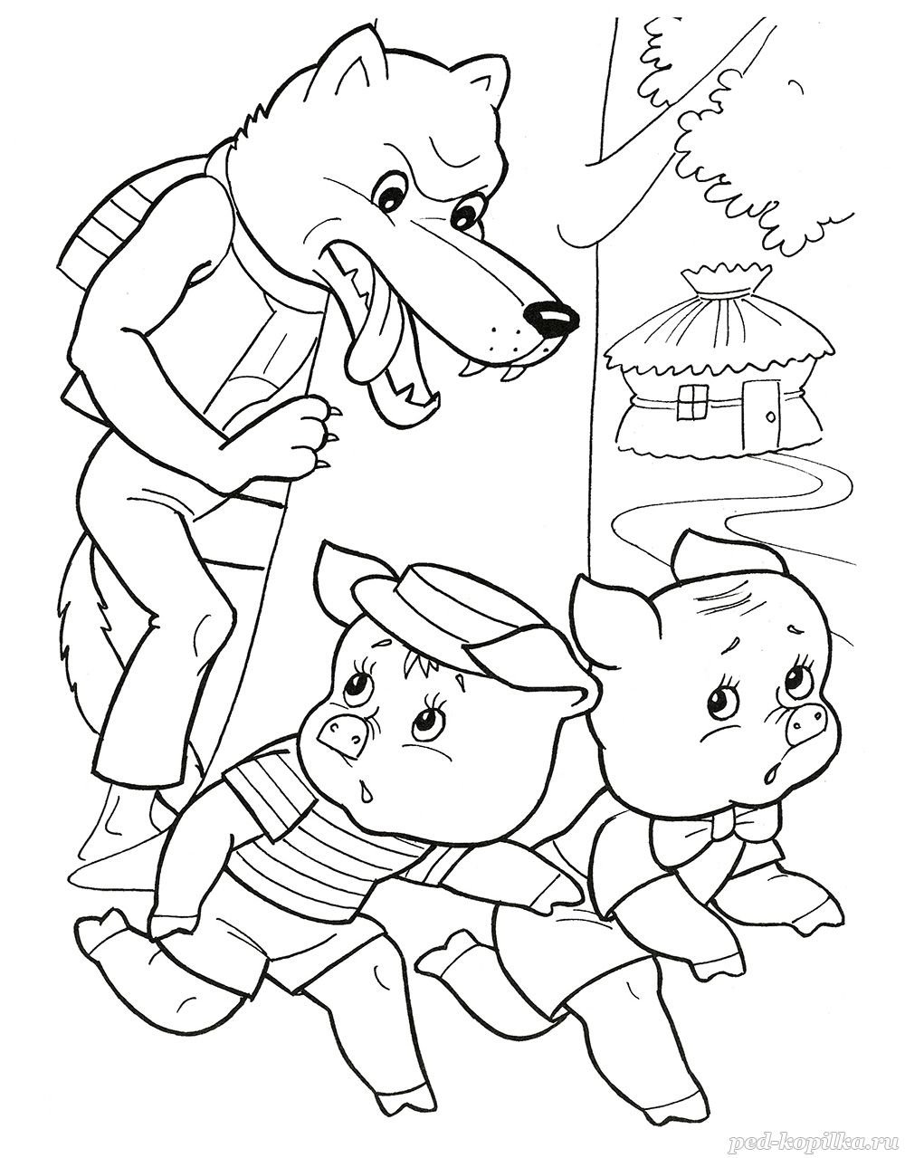 Три поросенка раскраска для детей