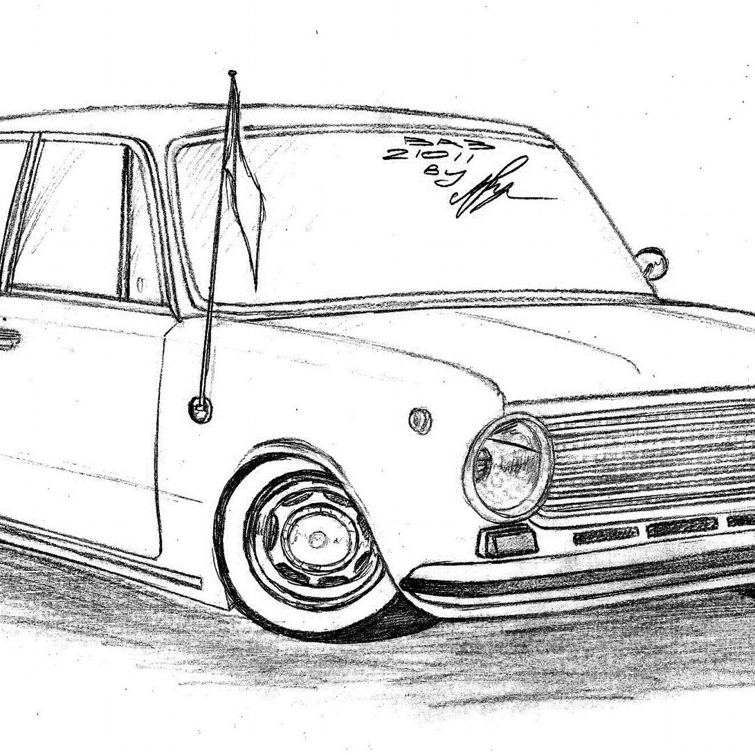 Ч/Б рисунок копейка машина