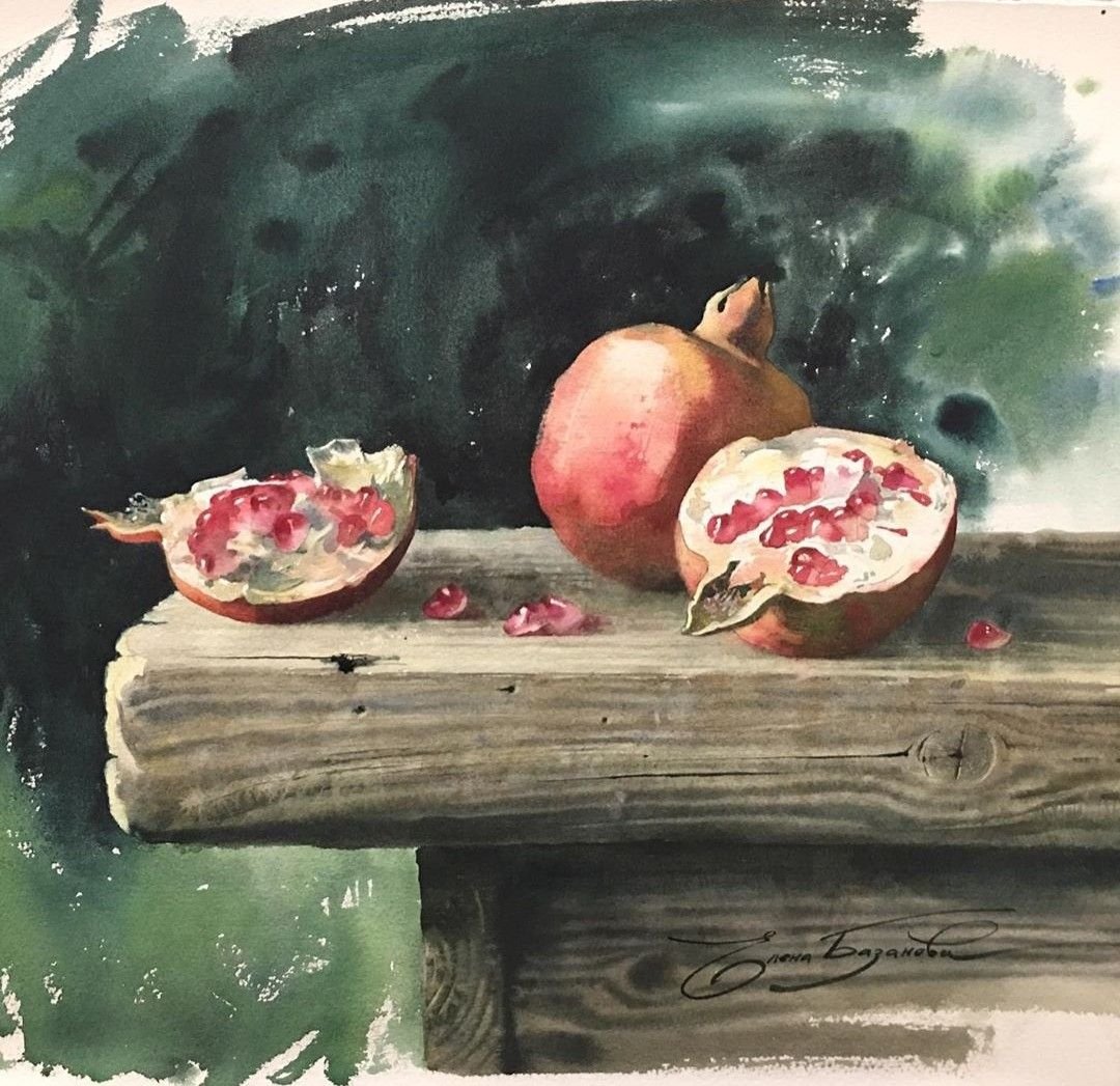 Елена Базанова акварель гранат