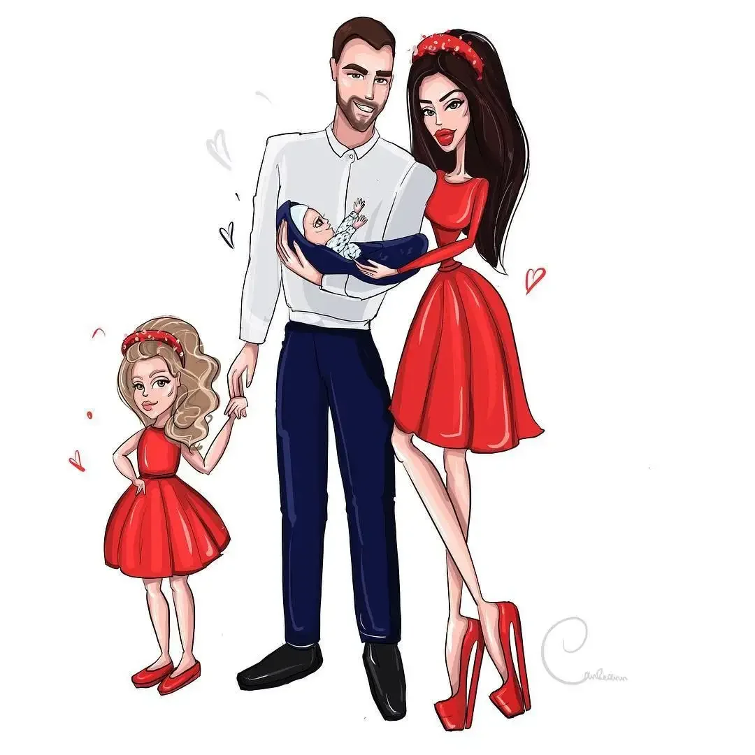 Стильная семья рисунок