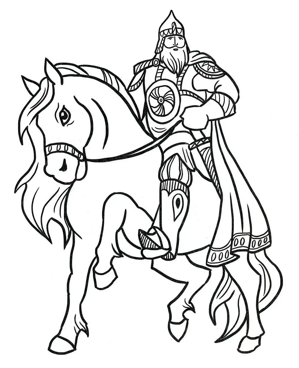 Разукрашка Илья Муромец богатырь