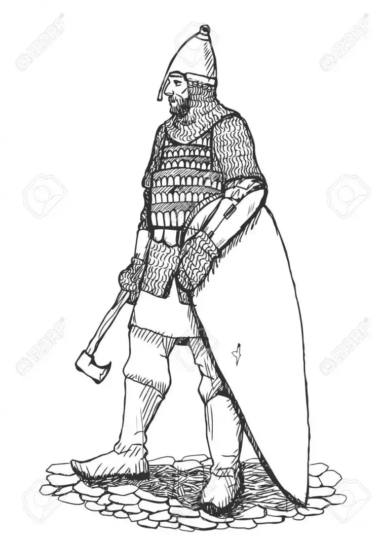 Русский воин в доспехах карандашом