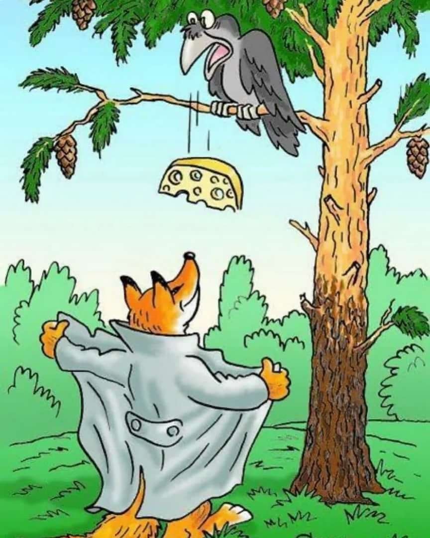 Иллюстрация к басне Эзопа ворон и лисица