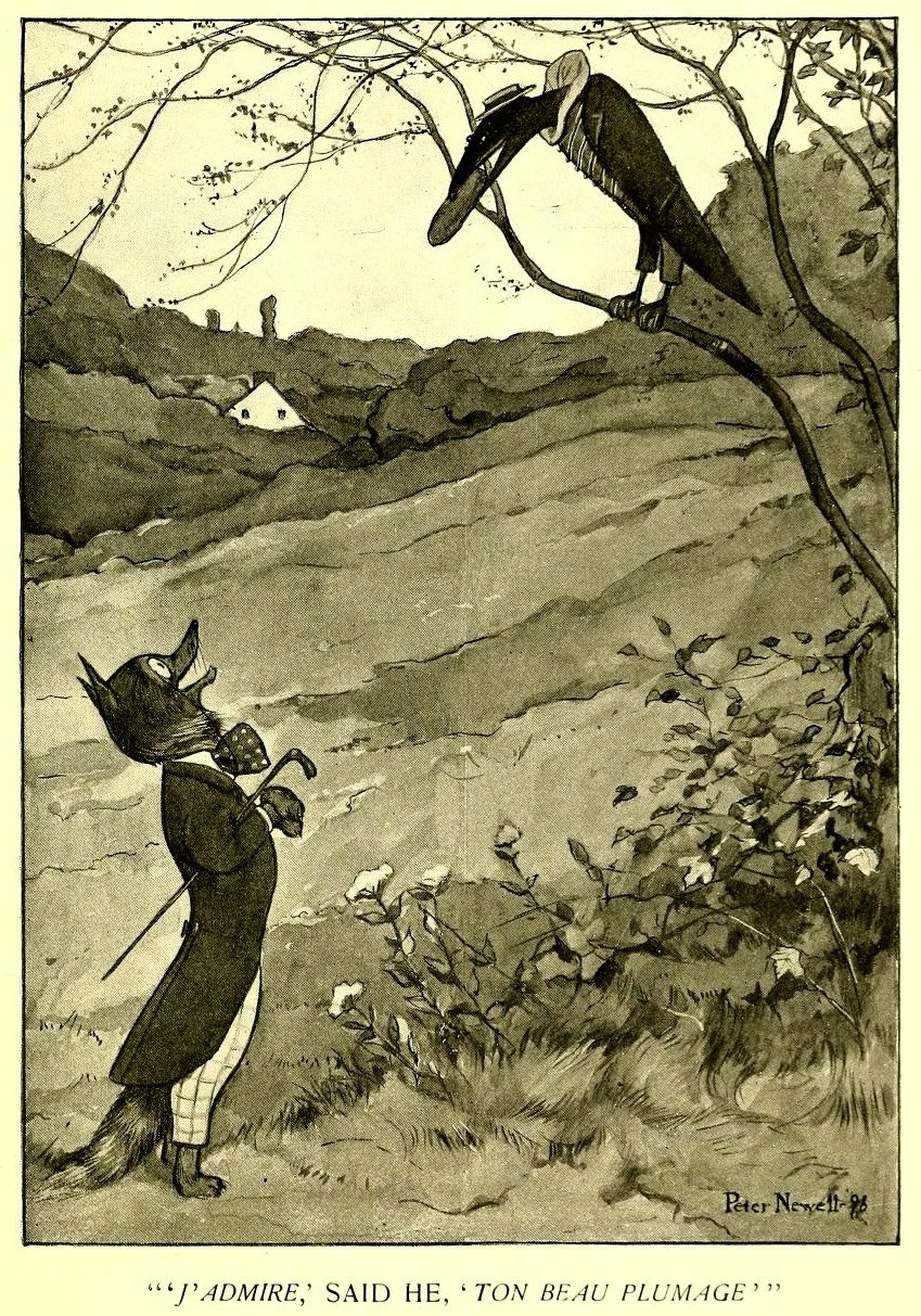 Ворона и лисица раскраска