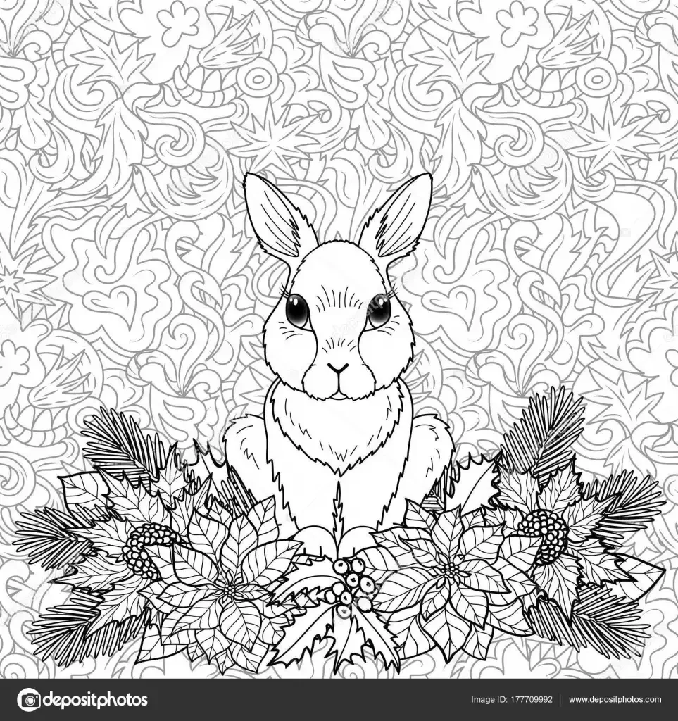 Рождественский кролик раскраска