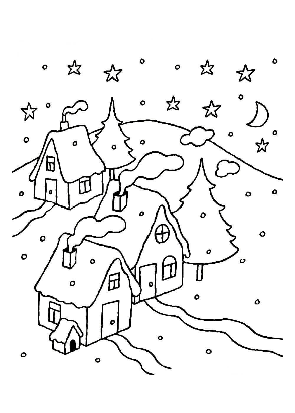 Зимний пейзаж раскраска