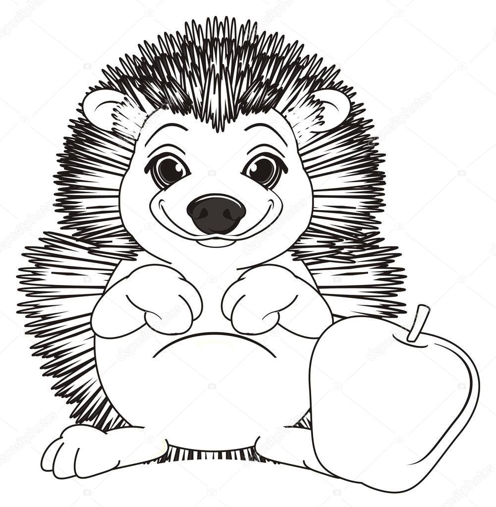 Ежик с листиком раскраска