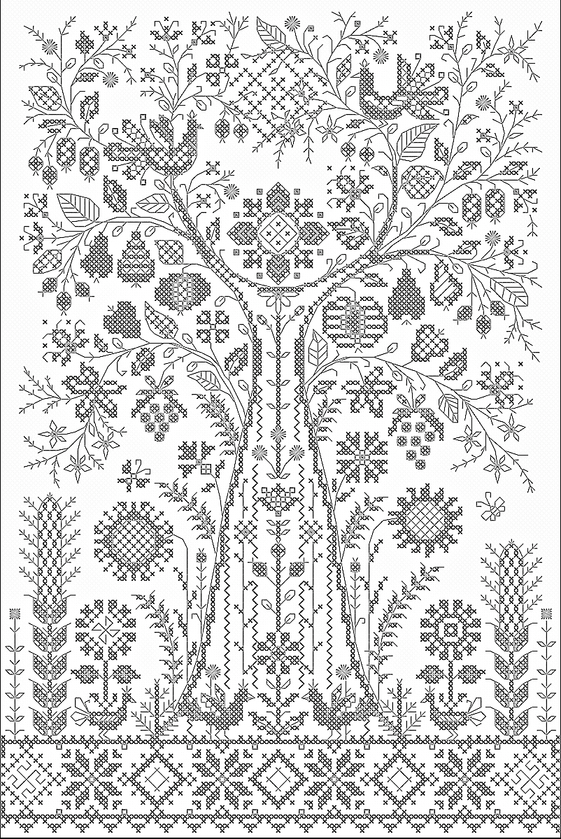 Монохромная вышивка дерево