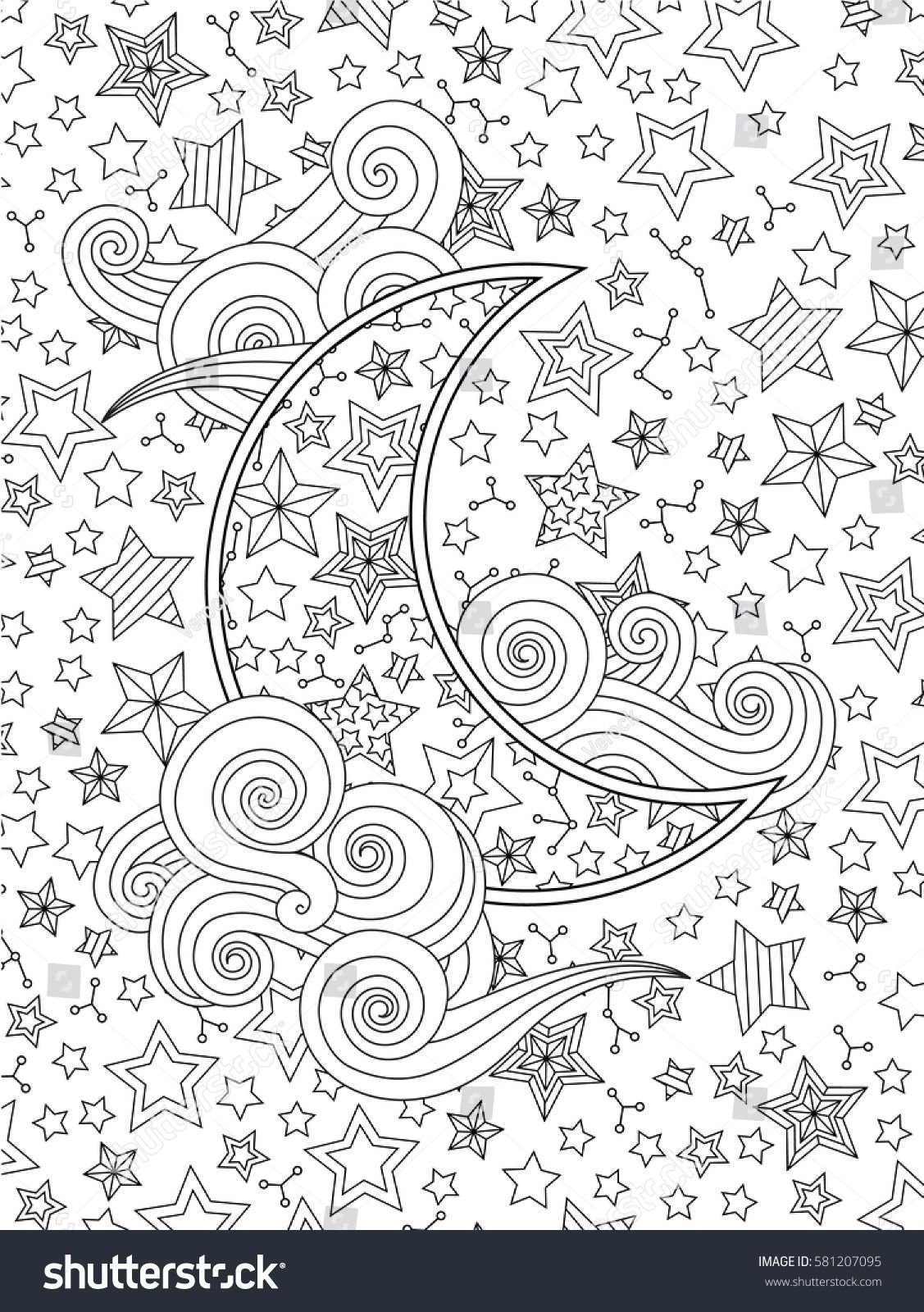 Раскраски для взрослых Луна звезда