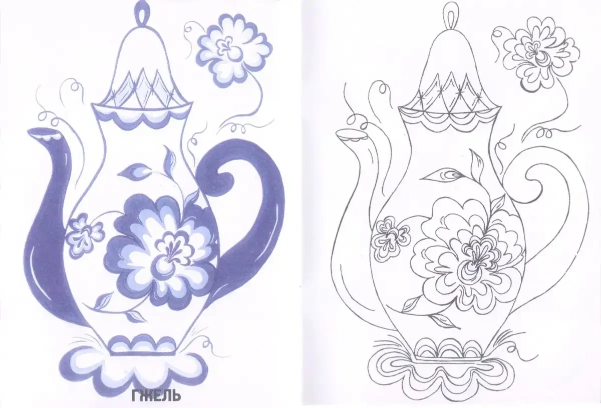 Роспись Гжель посуда раскраска