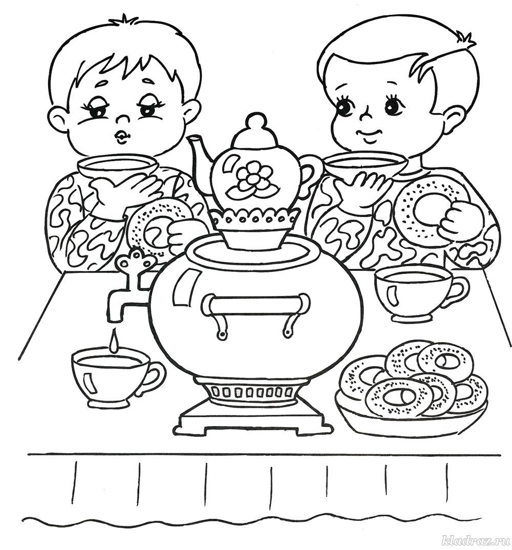 Раскраска чайный сервиз посуда для детей