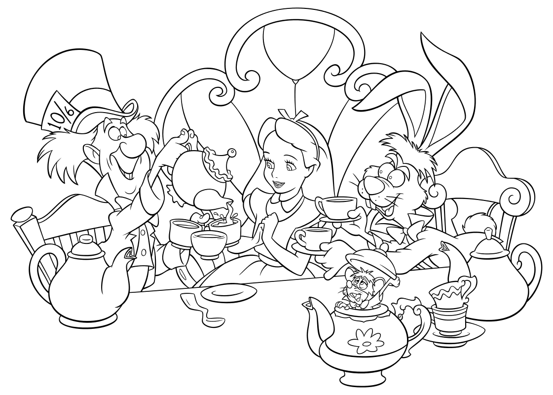 Алиса в стране чудес раскраска