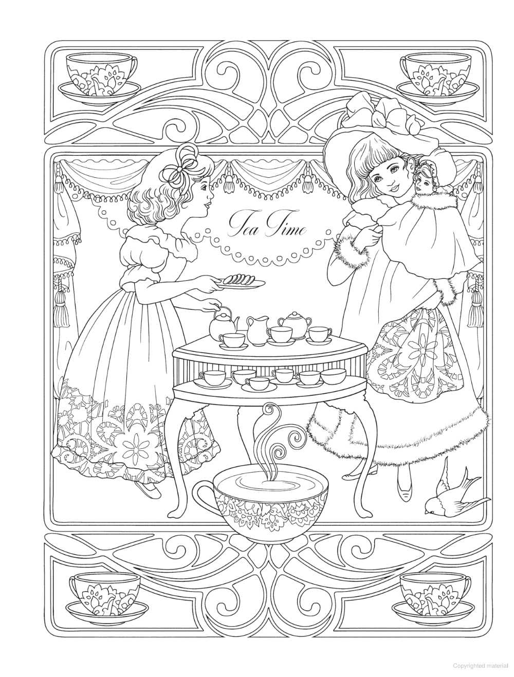 Раскраска для девочек чаепитие