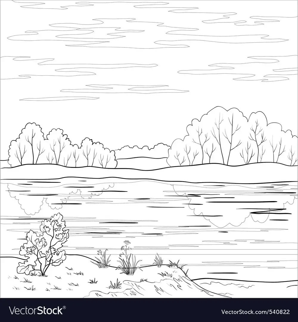 Пейзаж раскраска пруд