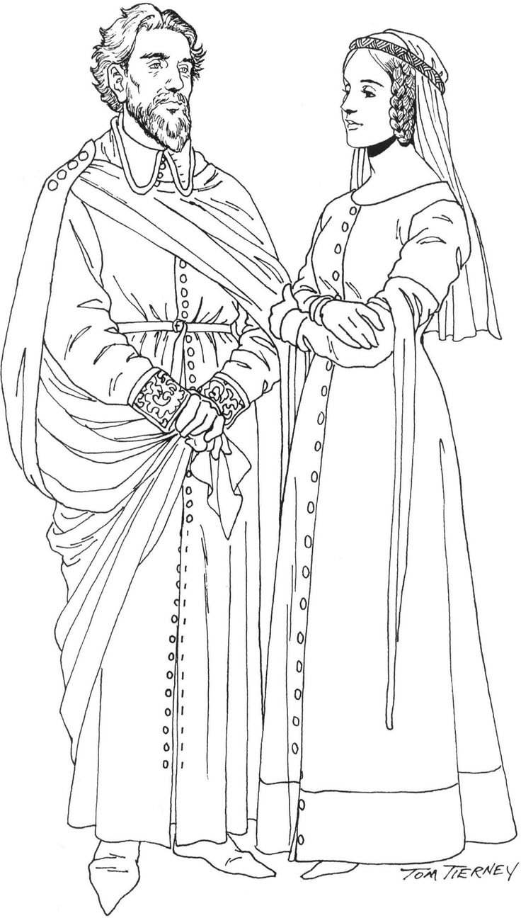 Средневековый костюм раскраска