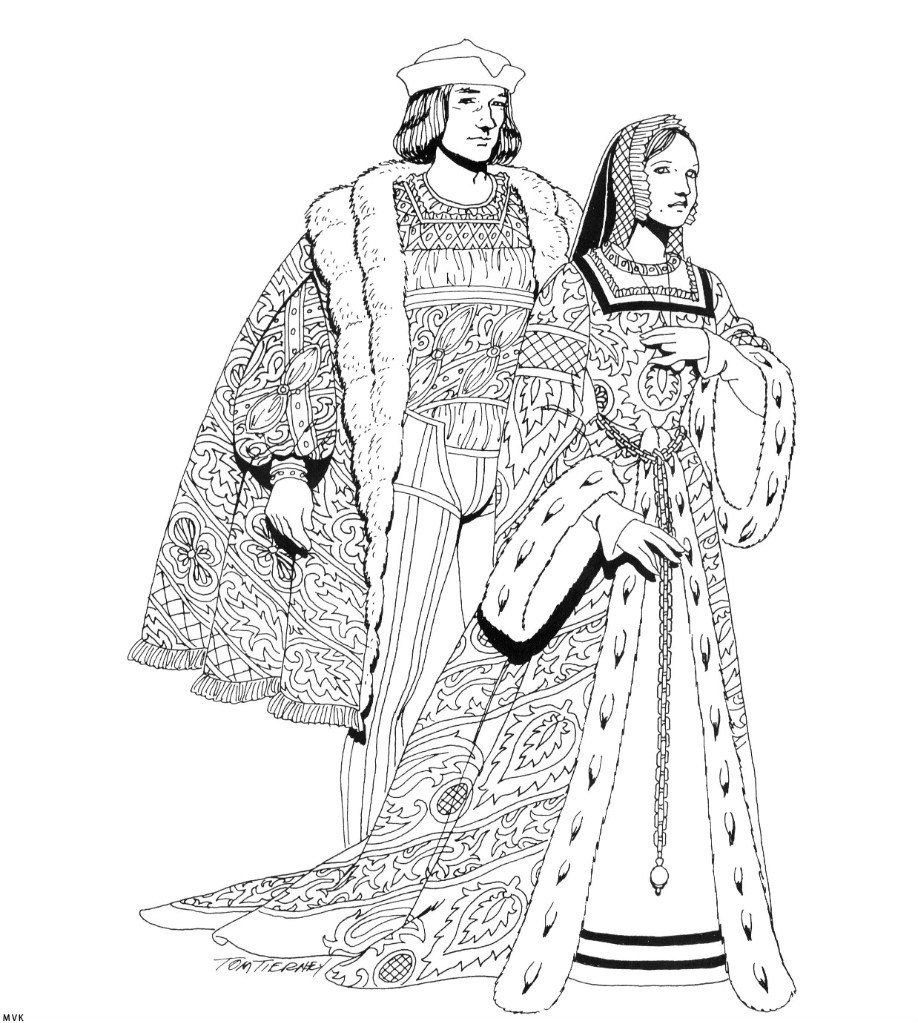 Одежда средневековья раскраска