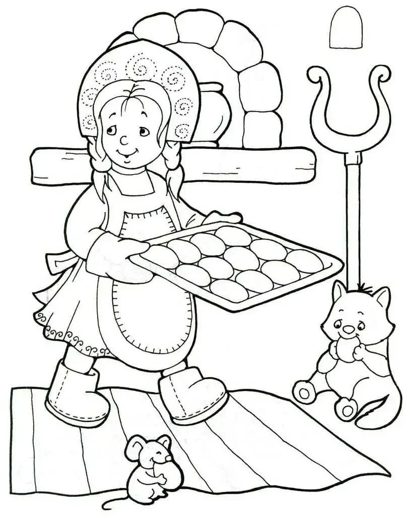 Раскраска девочка вышивает