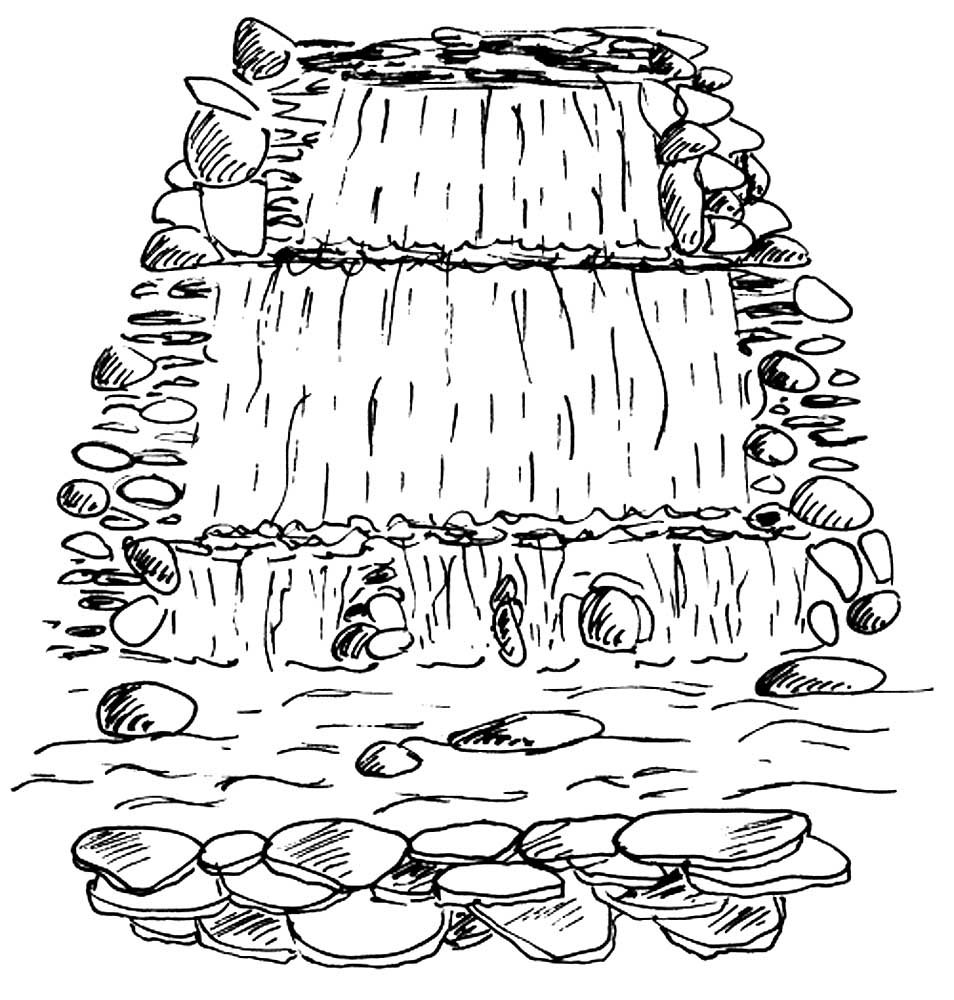 Водопад в векторе черно-белое
